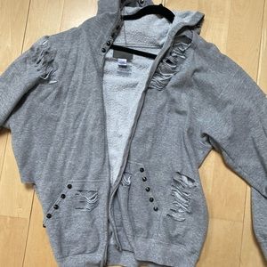 LF Carmar Denim distressed stud zip up